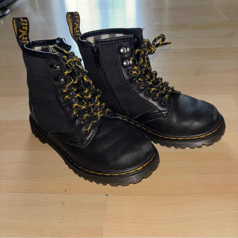 Dr. Martens‎ Black Leather Boots Toddler Sz 10 AirWair Bouncing Sole Lace Up Zip